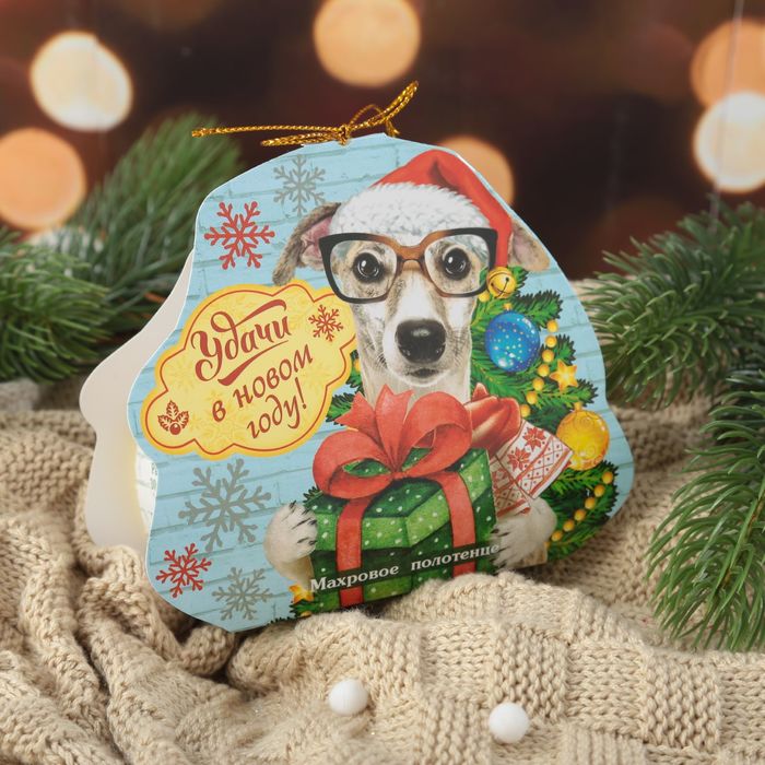 Полотенце махровое Collorista "Удачи в Новом году" 30 х 30 см, 100% хлопок 450гр/м2