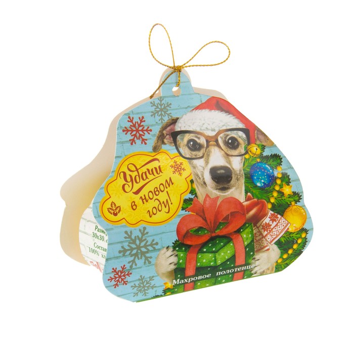 Полотенце махровое Collorista "Удачи в Новом году" 30 х 30 см, 100% хлопок 450гр/м2