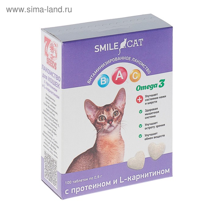 фото Витамины smile cat для кошек, с протеином и l-карнитином, 100 таб
