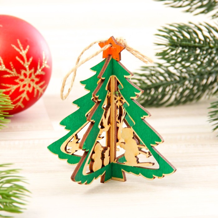 Сувенир новогодний "Ель двойная", с цветным нанесением