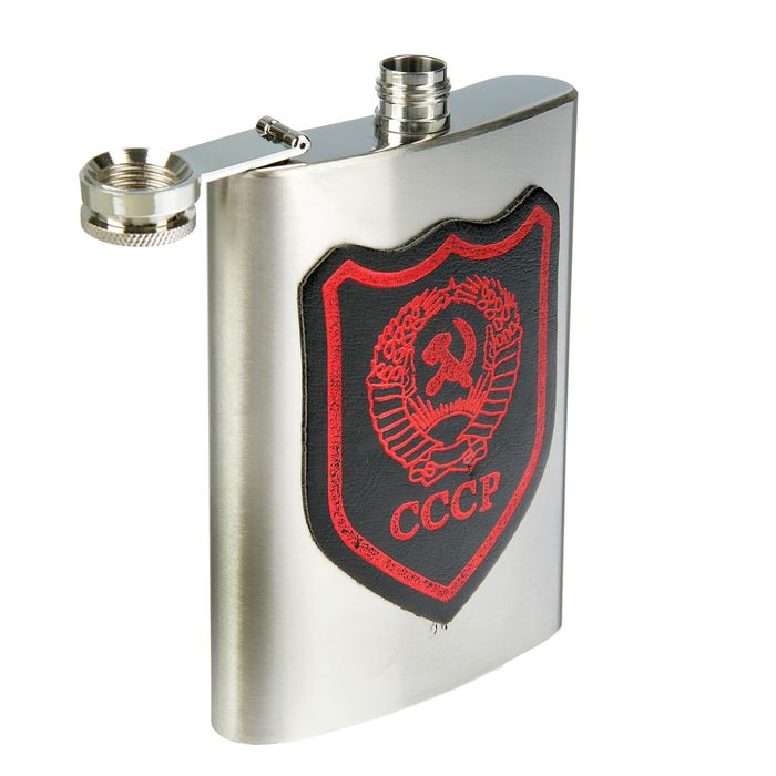 Фляжка 240 мл, герб СССР, металл, вставка чёрная с красным, 9х14 см