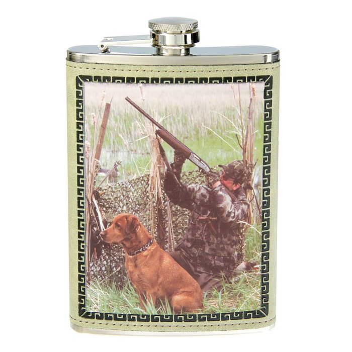 Фляжка 270 мл, Охотник с собакой, металл, кожзам, 9.5х15 см