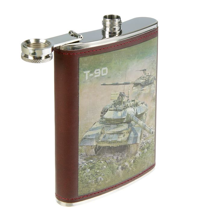 Фляжка 270 мл, Танки, металл, кожзам, 9.5х15 см