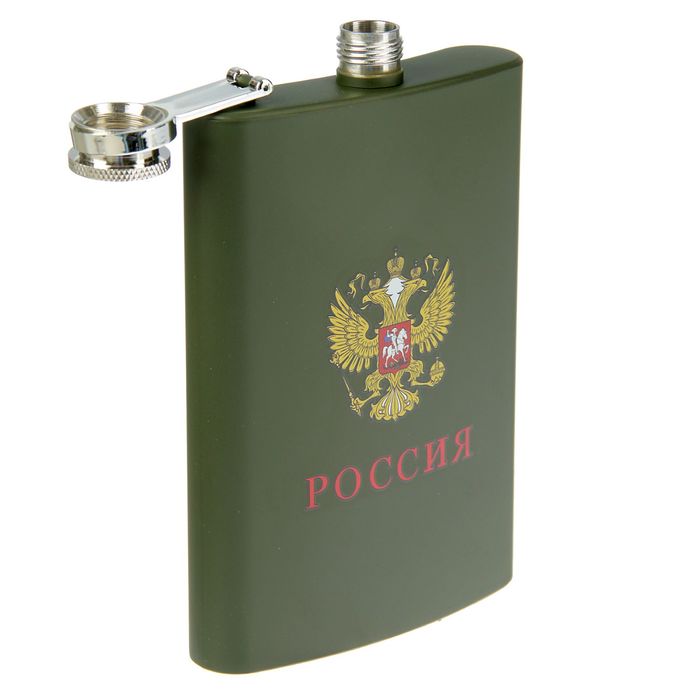 Фляжка 270 мл, герб России, матовая, тёмно-зелёная, 9х15 см