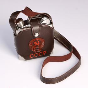 Фляжка 540 мл, в виде канистры, в коричневом чехле с гербом СССР, металл
