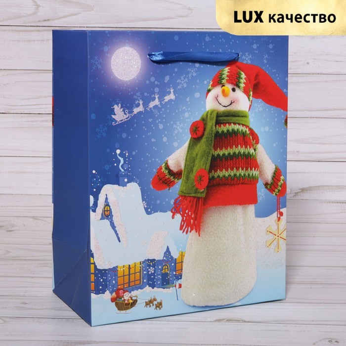 Пакет подарочный "Снеговик", 14 х 6 х 11 см