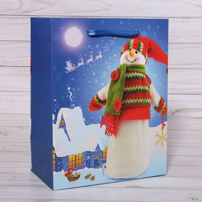 Пакет подарочный "Снеговик", 32 х 11 х 26 см
