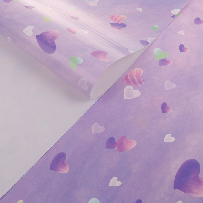 Бумага упаковочная глянцевая "Фиолетовые сердечки", 50 х 70 см