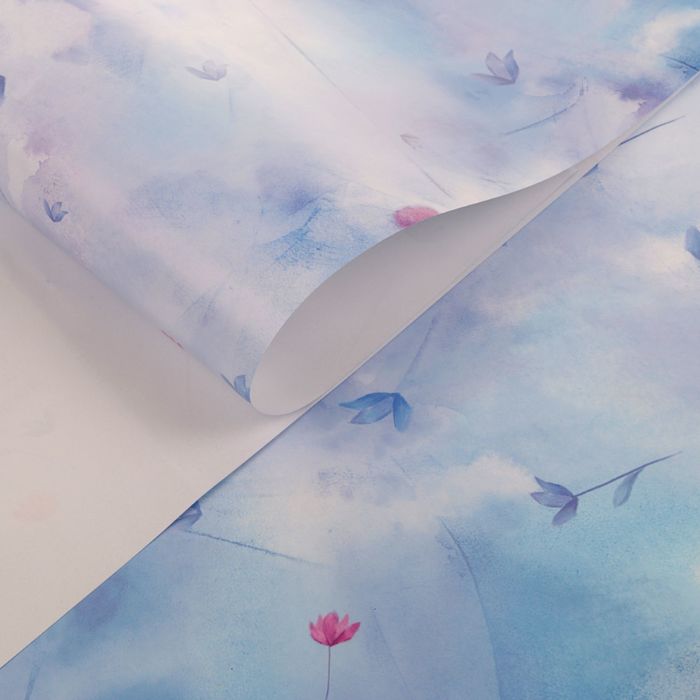 Бумага упаковочная глянцевая "Голубые листья", 50 х 70 см