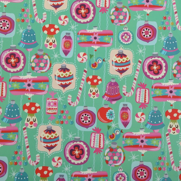 Бумага упаковочная глянцевая "Новогодние игрушки", 50 х 70 см