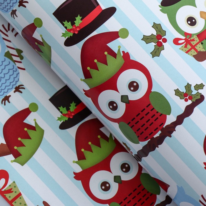 Бумага упаковочная глянцевая "Совы", 50 х 70 см