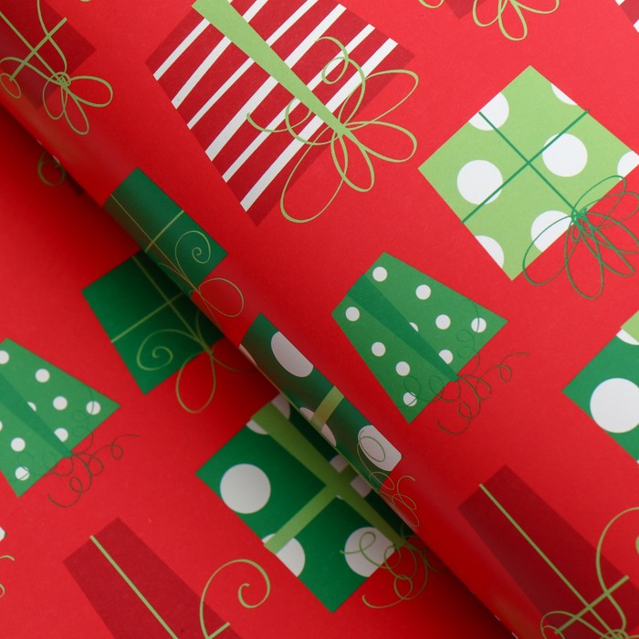 Бумага упаковочная глянцевая "Подарки", 50 х 70 см