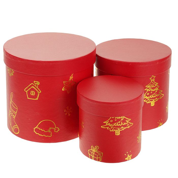 Набор коробок 3в1 "Новогодний", 18,5 х 18,5 х 17 - 12 х 12 х 12 см