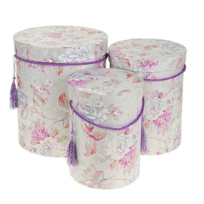 Набор коробок 3в1 "Цветочные узоры", сиреневый, 23 х 23 х 27 - 15 х 15 х 11 см