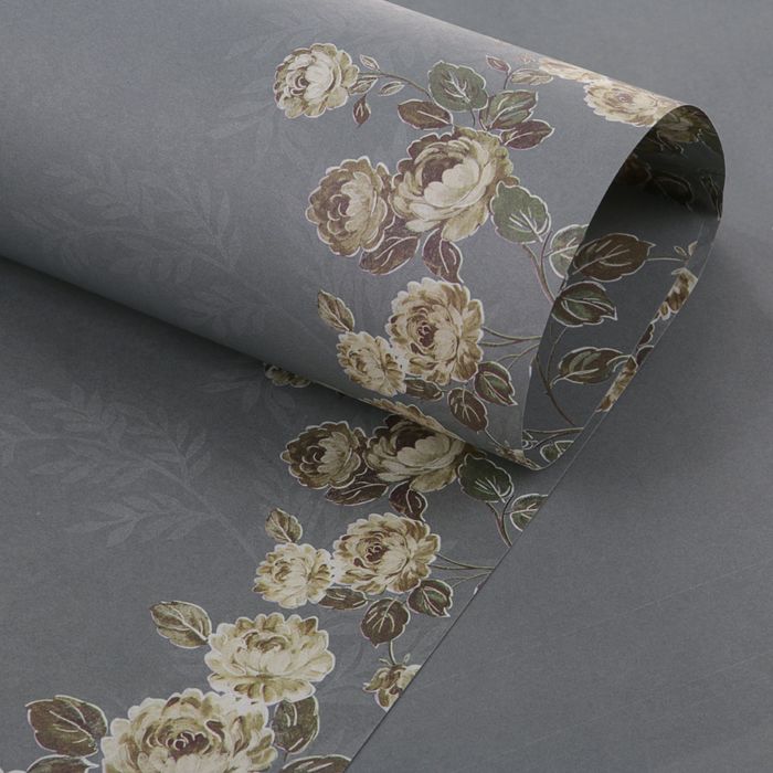 Бумага упаковочная "Цветы", серый, 100 г/м², 60 х 60 см