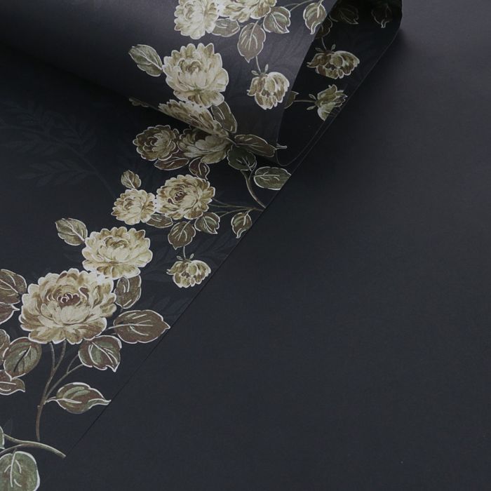Бумага упаковочная "Цветы", чёрный, 100 г/м², 60 х 60 см