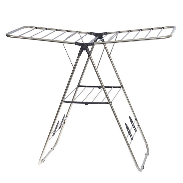 Сушилка для белья напольная, усиленная 129х56,5х109 см, рабочая длина 8,7 м, нагрузка 25 кг, нержавеющая сталь