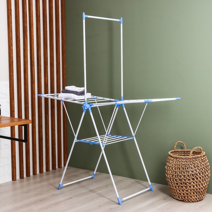 Сушилка для белья напольная 126х49х200 см с перекладиной, рабочая длина 10 м, нержавеющая сталь