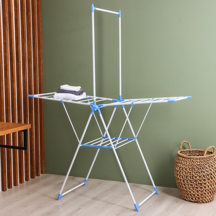 Сушилка для белья напольная 126х49х200 см с перекладиной, рабочая длина 10 м, нержавеющая сталь