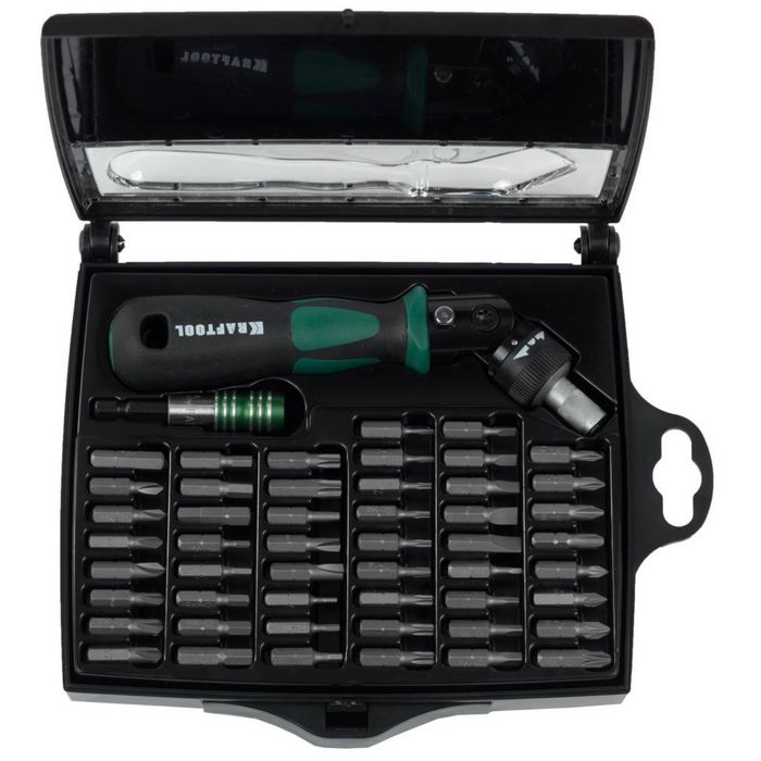 Отвертка "KRAFTOOL" EXPERT, реверсивно-рычажная, с битами и головками, 52шт