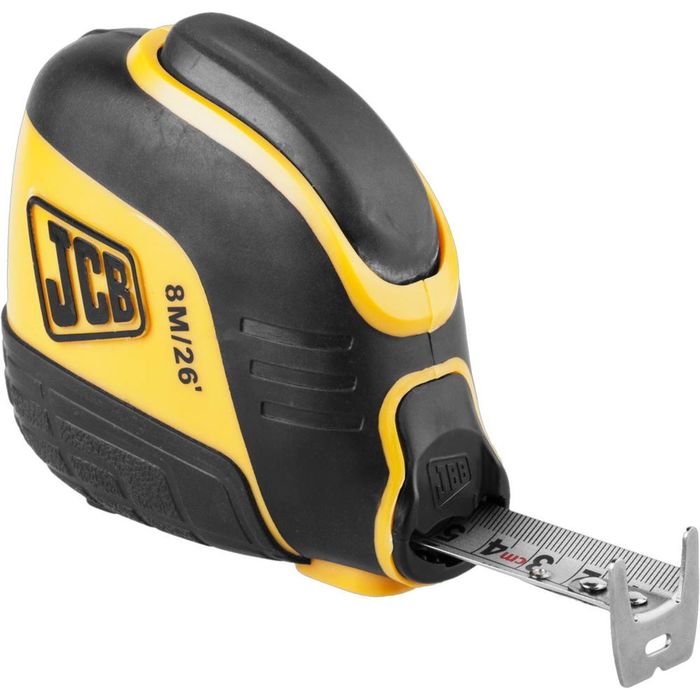 Рулетка "JCB", автостоп, двусторонняя шкала, двухкомпонентный корпус, 8м