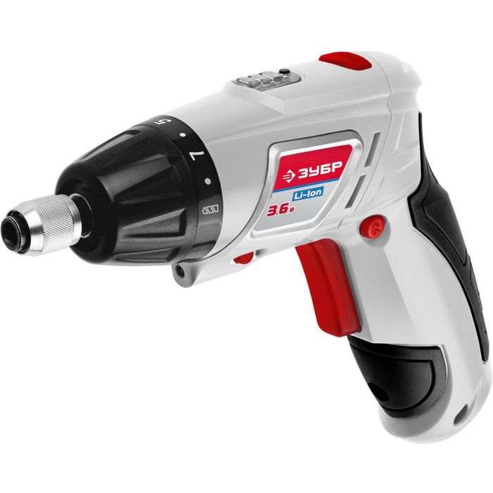 Отвертка "ЗУБР" ЗО-3.6-Ли КН43, аккум., 1.5 Ач, 3.6В, реверс, HEX 1/4, 43 предм, кейс