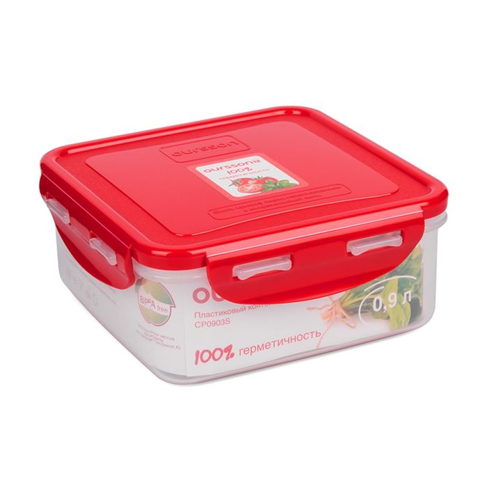 Пластиковый контейнер Oursson, красная крышка, 900 мл, квадратный