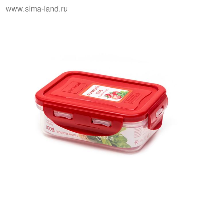 Пластиковый контейнер Oursson, CP0303S/RD, красная крышка, 330 мл, прямоугольный пластиковый контейнер oursson cp1503s ga салатовая крышка 1 5 л прямоугольный
