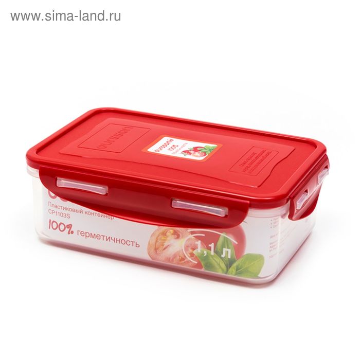 Пластиковый контейнер Oursson, CP1103S/RD, красная крышка, 1,1 л, прямоугольный пластиковый контейнер oursson cp1503s ga салатовая крышка 1 5 л прямоугольный
