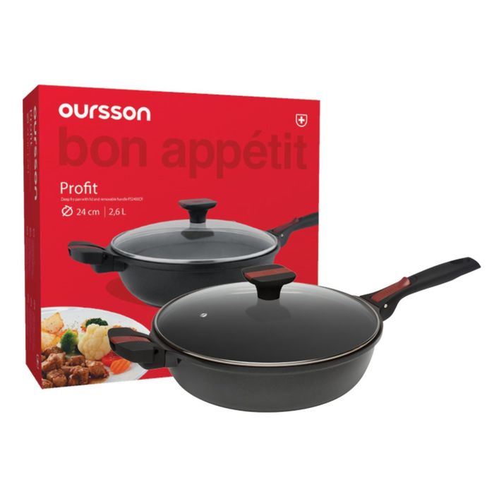 Сотейник c крышкой Oursson, PS2400CR/BB, 24 см, черный, съемная ручка