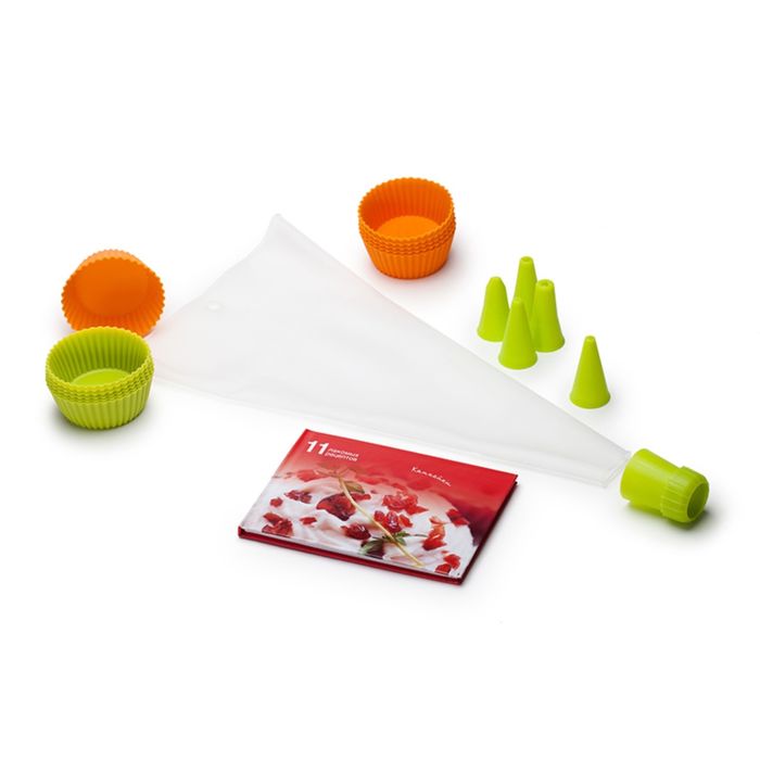 Набор форм для выпечки Oursson, BW0750SS/MC, 12 формочек, мешок, 5 насадок, рецепты