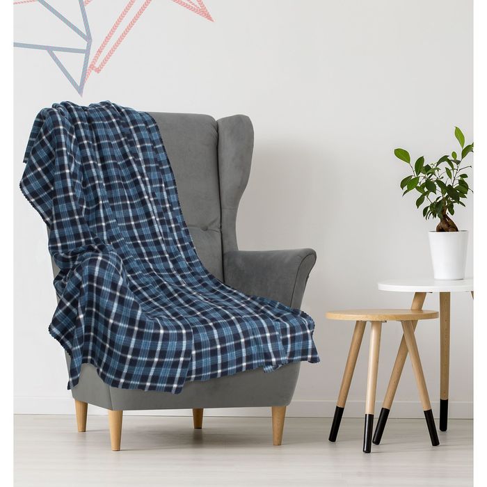 Плед "Экономь и Я" Синяя клетка 150х180 см, пл. 150 г/м², 100% п/э