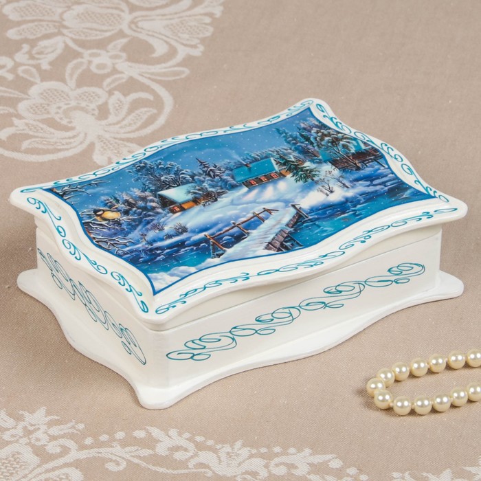 Шкатулка «Пейзаж», белая, 13х18 см, лаковая миниатюра