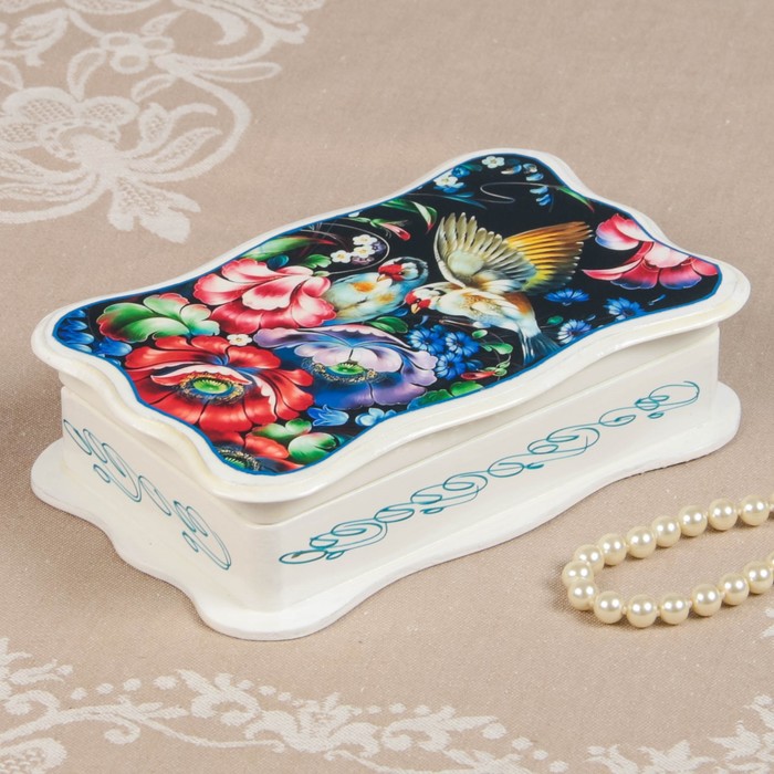 Шкатулка «Птицы», белая, 11×17,5 см, лаковая миниатюра