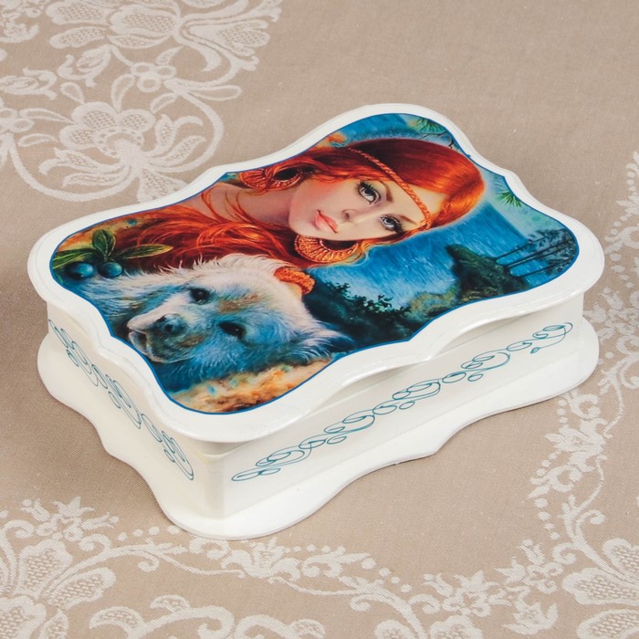 Шкатулка «Портрет», белая, 23×17 см, лаковая миниатюра