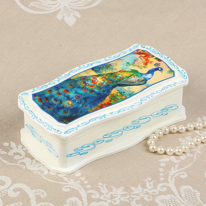 Шкатулка - купюрница «Павлин», белая, 8,5×17 см, лаковая миниатюра