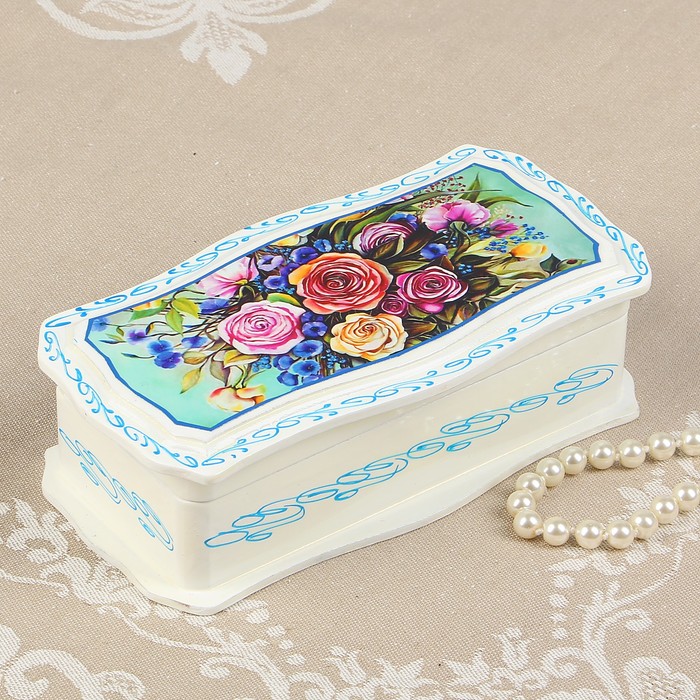 Шкатулка - купюрница «Букет роз», белая, 9×17 см, лаковая миниатюра