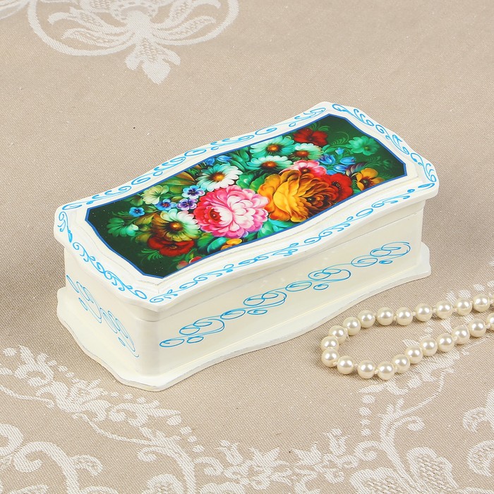 Шкатулка - купюрница «Жостово», белая, 9×17 см, лаковая миниатюра