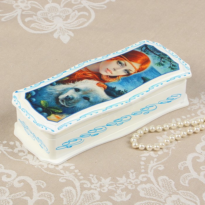 Шкатулка «Огненная дева», белая, 22,5×10 см, лаковая миниатюра