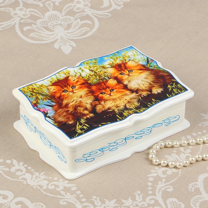 Шкатулка «Котята», белая, 13×18 см, лаковая миниатюра
