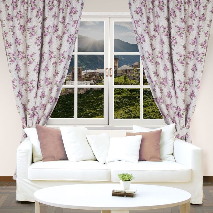 Штора портьерная "Этель" 200х250 см + держатель Цветение, блэкаут, 100% п/э