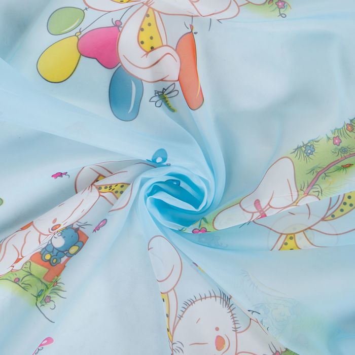 Тюль "Этель" 135х270 см Весёлый зайчик (голубой) без утяжелителя, 100% п/э