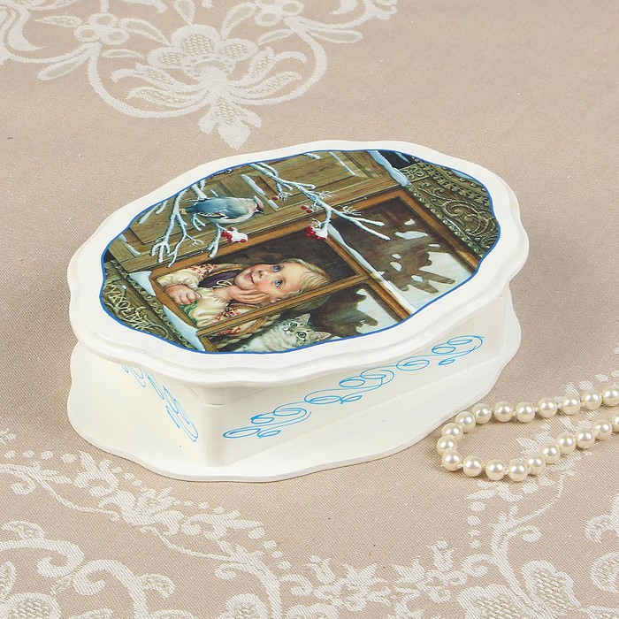 Шкатулка «Деревня», белая, 20×15 см, лаковая миниатюра