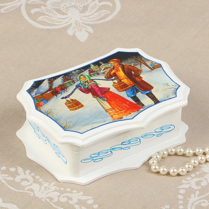 Шкатулка «Пара», белая, 11,5×16 см, лаковая миниатюра