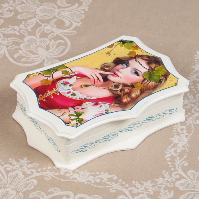 Шкатулка «Портрет», белая, 25×16 см, лаковая миниатюра