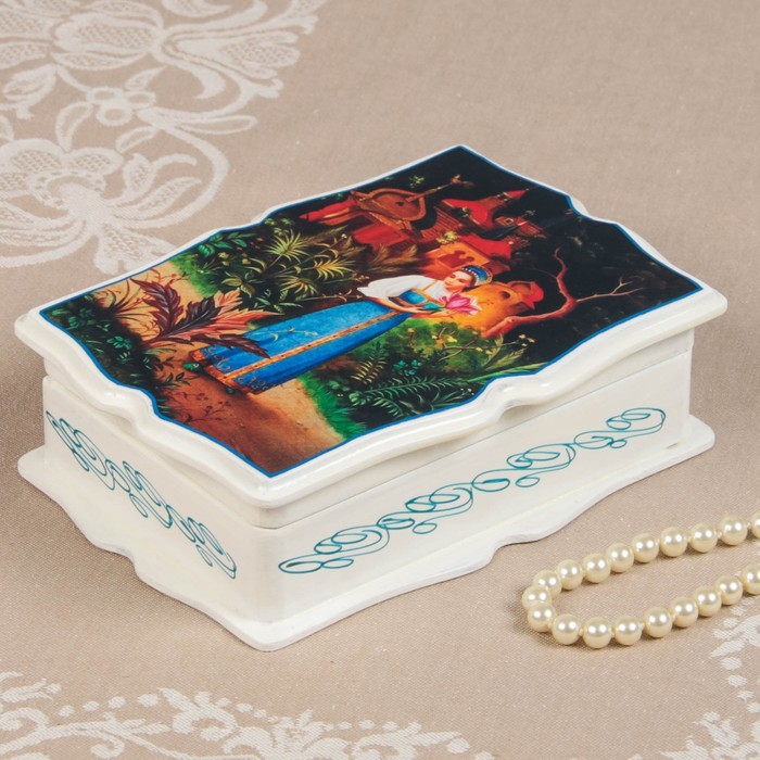 Шкатулка «Сказка», белая, 13×18 см, лаковая миниатюра