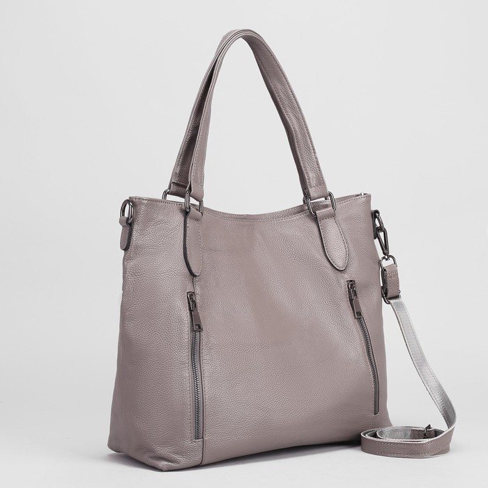 Сумка женская на молнии, 1 отдел с перегородкой, 3 наружных кармана, цвет серый