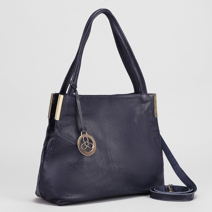 Сумка женская на молнии, 1 отдел, 3 наружных кармана, длинный ремень, цвет синий