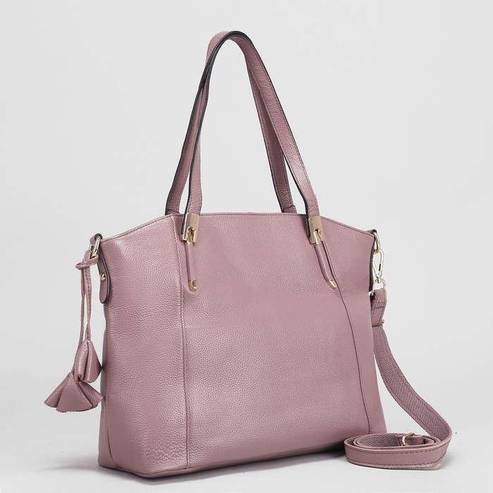 Сумка женская на молнии, 1 отдел, наружный карман, длинный ремень, цвет пудра