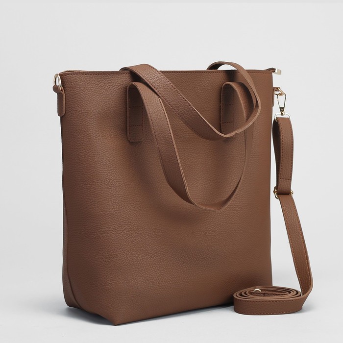 Сумка женская, 1 отдел с перегородкой, наружный карман, длинный ремень, цвет коричневый